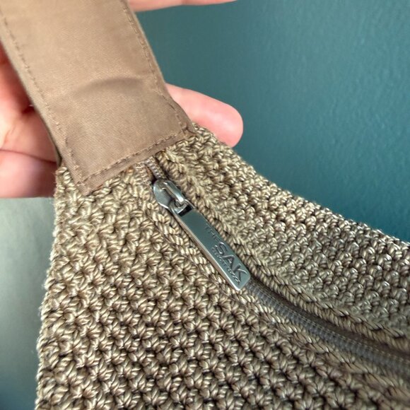 THE SAK Tan Crochet Woven Hobo Bag - Hand Crocheted Shoulder Bag - Picture 13 of 16